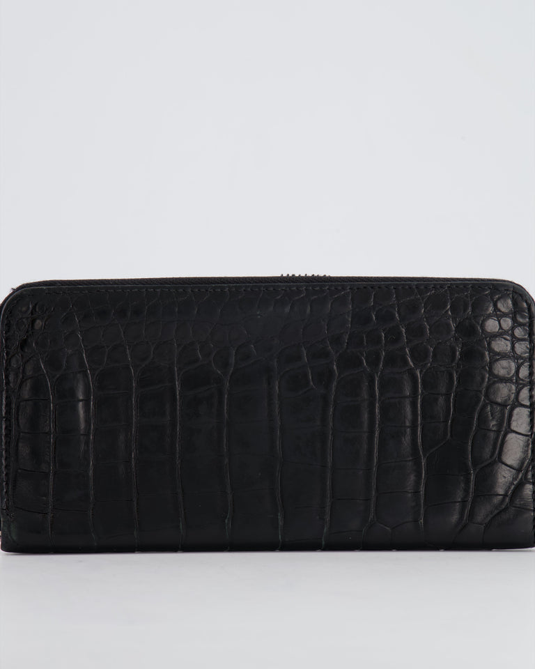 Louis Vuitton Black Crocodile Wallet with Silver Hardware