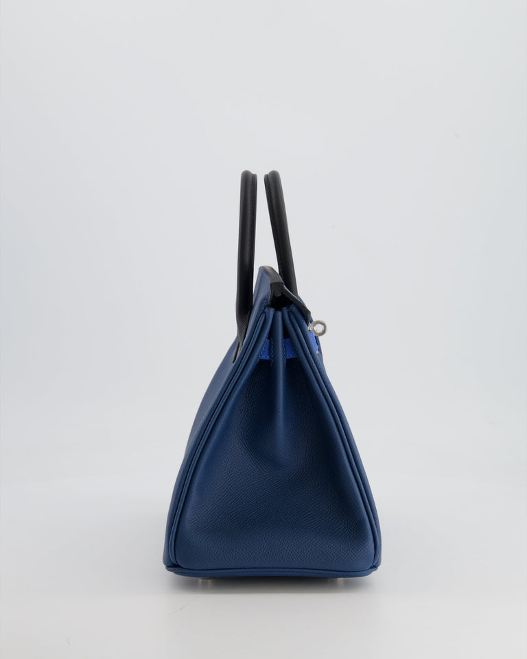 Hermes Birkin 25 Retourne Bag in Tricolour Deep Blue, Bleu Hydra and Black Epsom Leather with Palladium Hardware