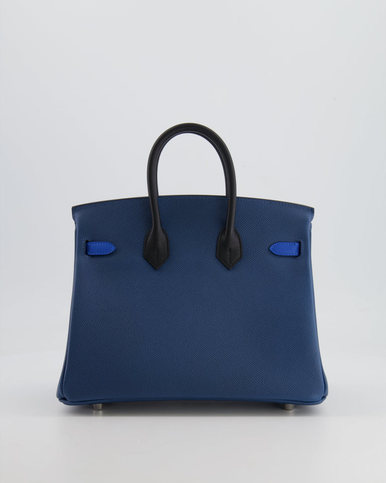 Hermes Birkin 25 Retourne Bag in Tricolour Deep Blue, Bleu Hydra and Black Epsom Leather with Palladium Hardware