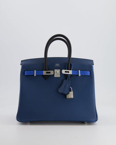 Hermes Birkin 25 Retourne Bag in Tricolour Deep Blue, Bleu Hydra and Black Epsom Leather with Palladium Hardware