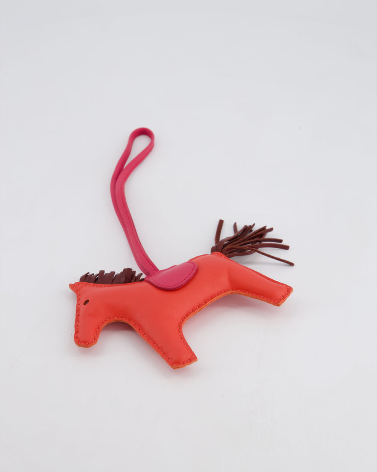 Hermes Rodeo MM Bag Charm in Rose Jaipur, Rouge , Framboise Milo and Swift Leather