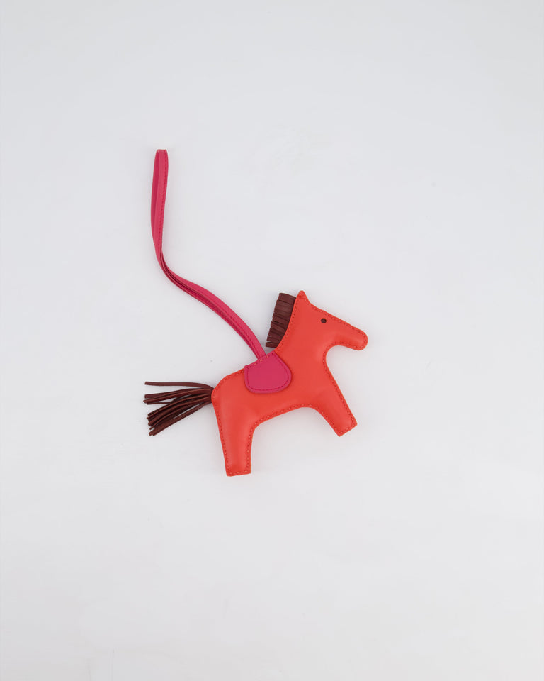 Hermes Rodeo MM Bag Charm in Rose Jaipur, Rouge , Framboise Milo and Swift Leather