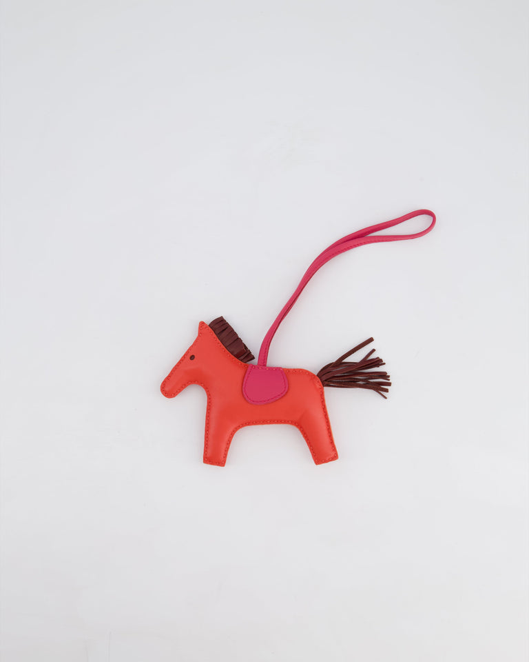 Hermes Rodeo MM Bag Charm in Rose Jaipur, Rouge , Framboise Milo and Swift Leather