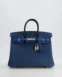 Hermes Birkin 25 Retourne Bag in Tricolour Deep Blue, Bleu Hydra and Black Epsom Leather with Palladium Hardware