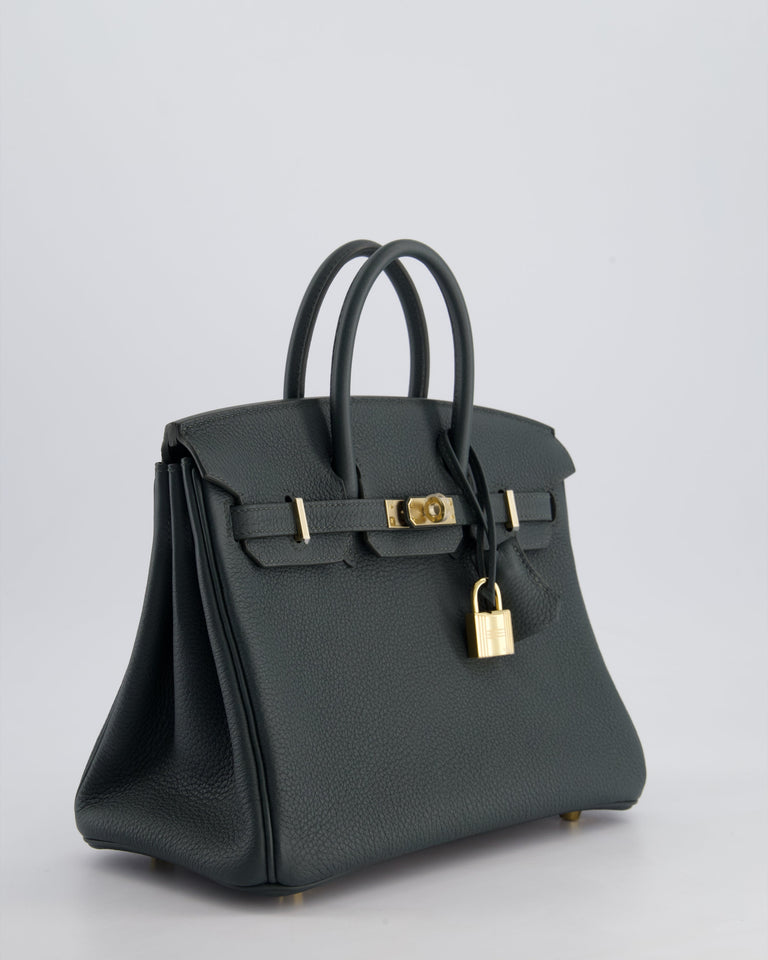 Hermes Birkin 25 Retourne Bag in Vert Mangrove Togo Leather with Permabrass Hardware