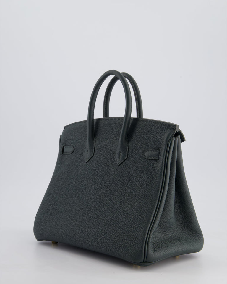 Hermes Birkin 25 Retourne Bag in Vert Mangrove Togo Leather with Permabrass Hardware