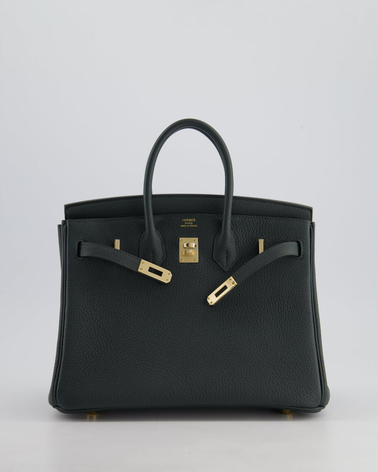 Hermes Birkin 25 Retourne Bag in Vert Mangrove Togo Leather with Permabrass Hardware