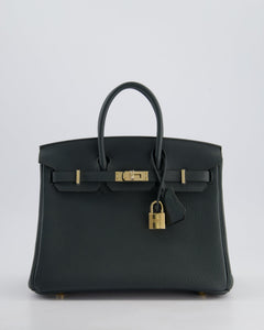 Hermes Birkin 25 Retourne Bag in Vert Mangrove Togo Leather with Permabrass Hardware