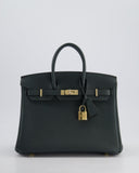 Hermes Birkin 25 Retourne Bag in Vert Mangrove Togo Leather with Permabrass Hardware