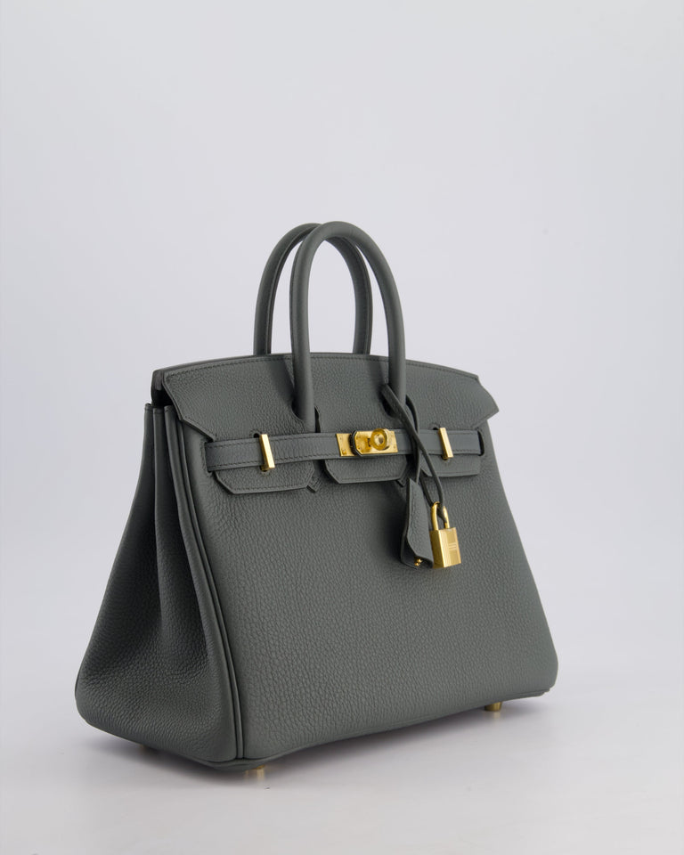 *SUPER HOT COLOUR* Hermes Birkin 25 Retourne Bag in Vert Amande Togo Leather with Gold Hardware
