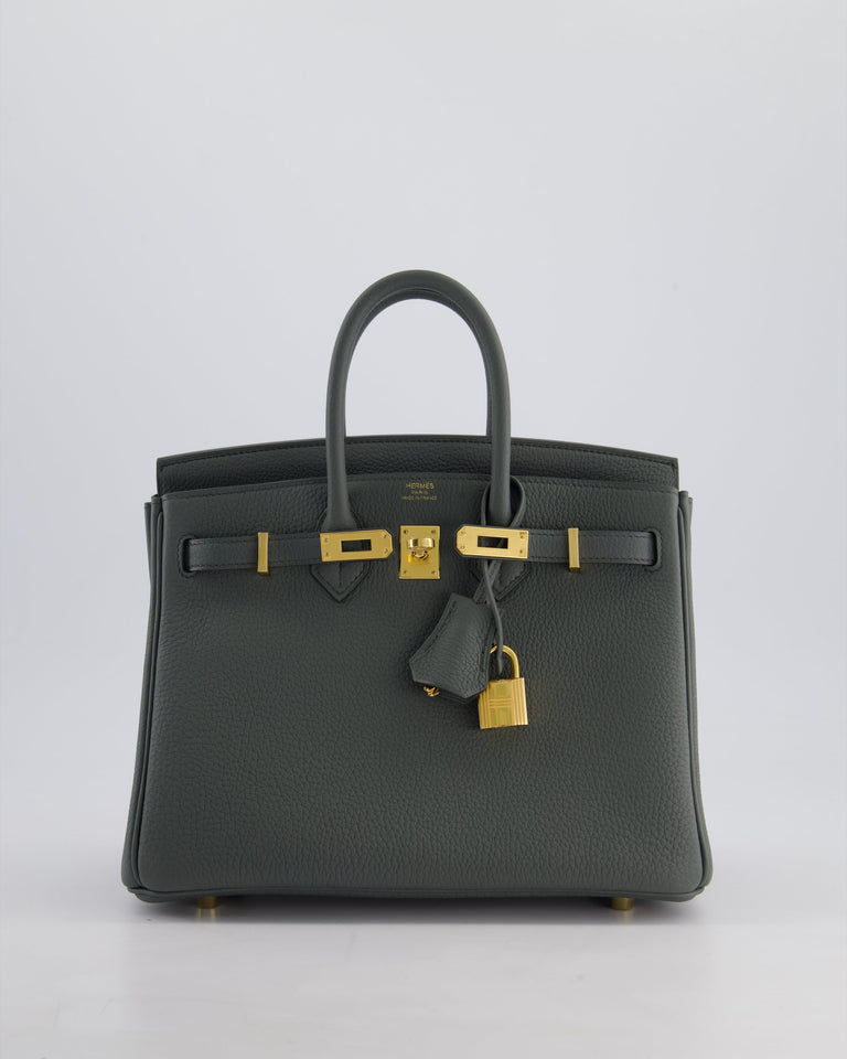 *SUPER HOT COLOUR* Hermes Birkin 25 Retourne Bag in Vert Amande Togo Leather with Gold Hardware