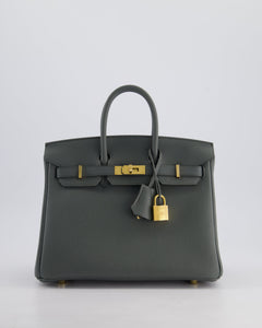 *SUPER HOT COLOUR* Hermes Birkin 25 Retourne Bag in Vert Amande Togo Leather with Gold Hardware