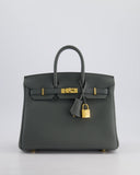 *SUPER HOT COLOUR* Hermes Birkin 25 Retourne Bag in Vert Amande Togo Leather with Gold Hardware