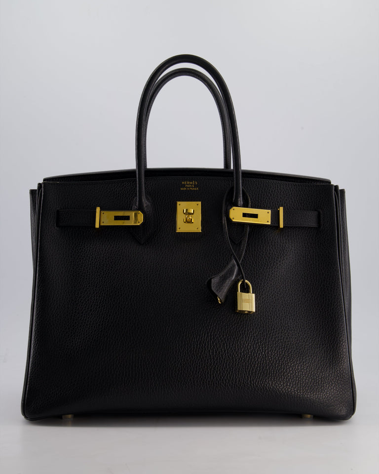 Hermes Birkin 35 Retourne Bag in Black Ardennes Leather with Gold Hardware