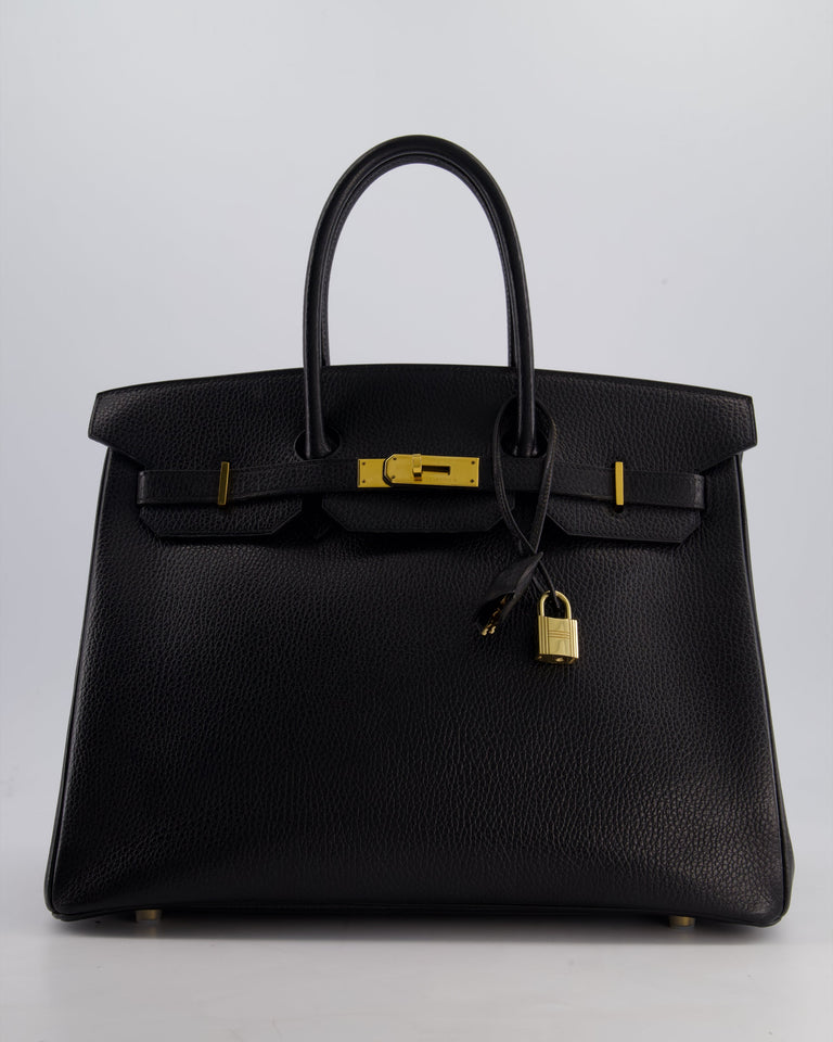 Hermes Birkin 35 Retourne Bag in Black Ardennes Leather with Gold Hardware