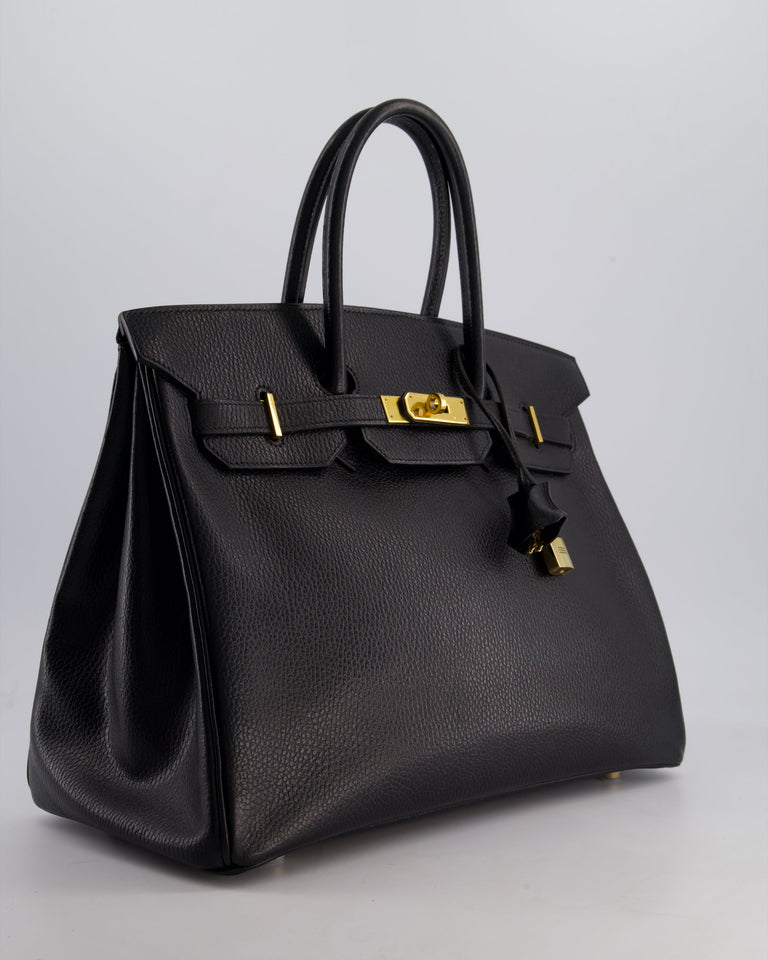 Hermes Birkin 35 Retourne Bag in Black Ardennes Leather with Gold Hardware