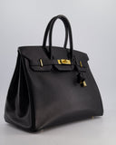 Hermes Birkin 35 Retourne Bag in Black Ardennes Leather with Gold Hardware