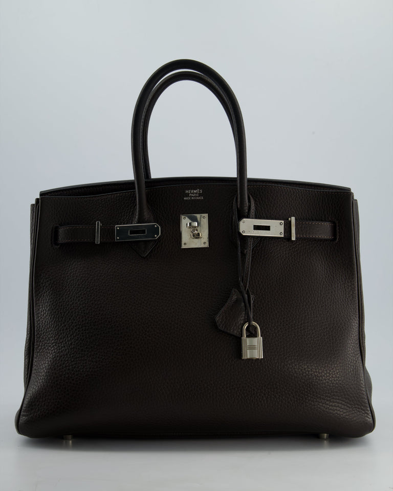 Hermes Birkin 35 Retourne Bag in Chocolat Clemence Leather with Palladium Hardware