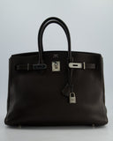 Hermes Birkin 35 Retourne Bag in Chocolat Clemence Leather with Palladium Hardware
