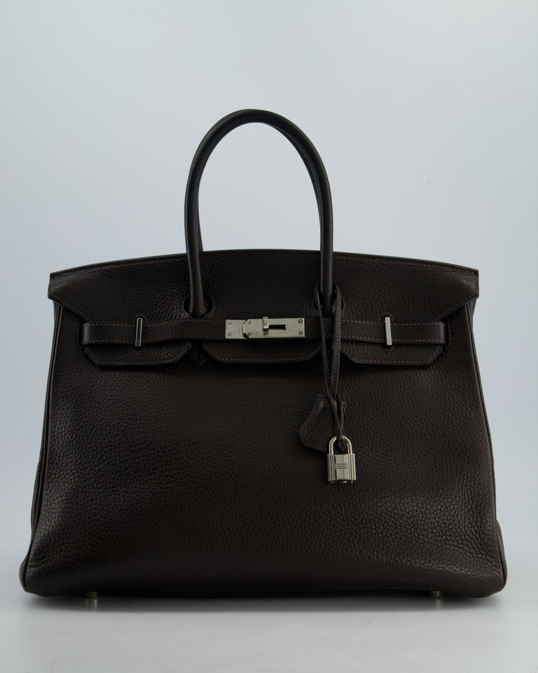 Hermes Birkin 35 Retourne Bag in Chocolat Clemence Leather with Palladium Hardware