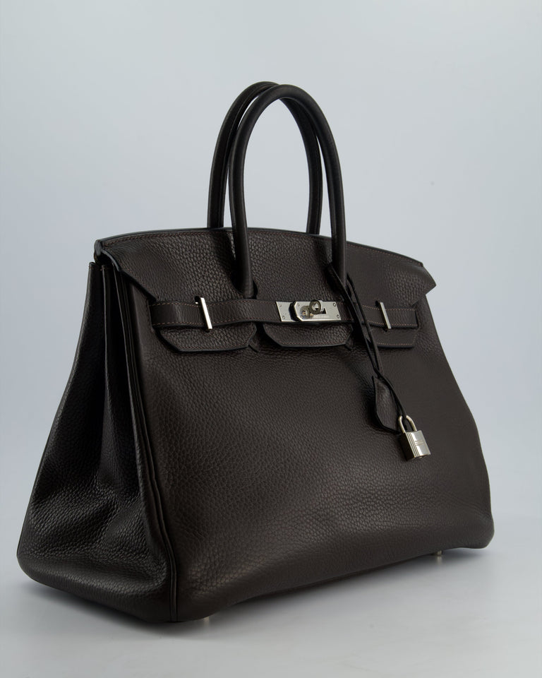 Hermes Birkin 35 Retourne Bag in Chocolat Clemence Leather with Palladium Hardware