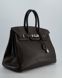 Hermes Birkin 35 Retourne Bag in Chocolat Clemence Leather with Palladium Hardware