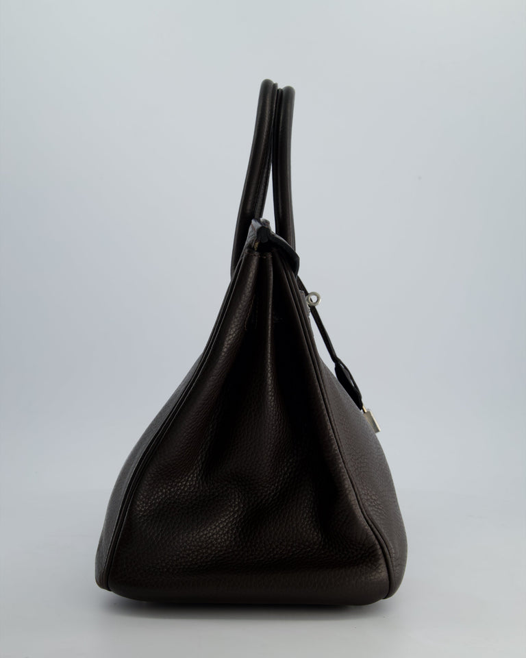 Hermes Birkin 35 Retourne Bag in Chocolat Clemence Leather with Palladium Hardware