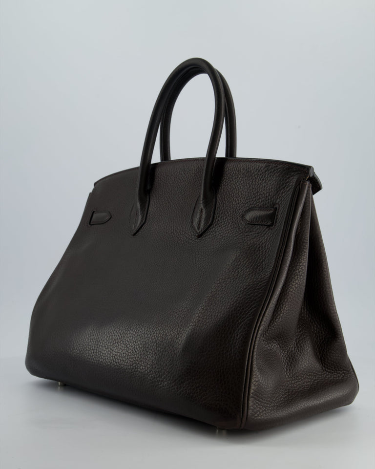 Hermes Birkin 35 Retourne Bag in Chocolat Clemence Leather with Palladium Hardware