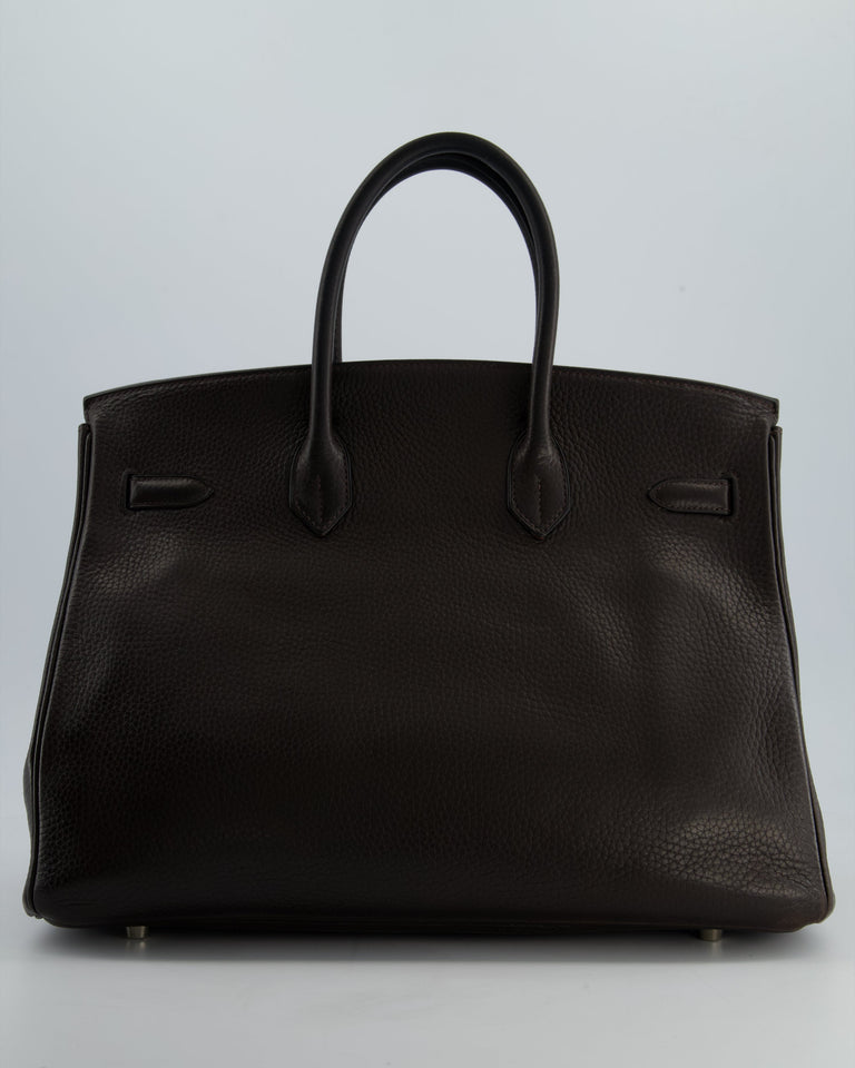 Hermes Birkin 35 Retourne Bag in Chocolat Clemence Leather with Palladium Hardware