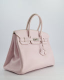 Hermes Birkin 35 Retourne Bag in Rose Dragee Swift Leather with Palladium Hardware
