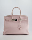 Hermes Birkin 35 Retourne Bag in Rose Dragee Swift Leather with Palladium Hardware