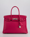 *FIRE PRICE & HOT* Hermes Birkin 30 Retourne Bag in Rose Shocking Chèvre Mysore Leather with Palladium Hardware