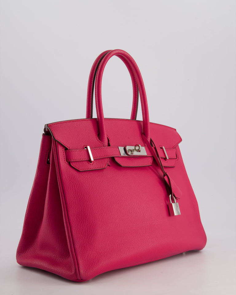 *FIRE PRICE & HOT* Hermes Birkin 30 Retourne Bag in Rose Shocking Chèvre Mysore Leather with Palladium Hardware