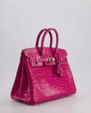 *RARE* Hermes Birkin 25 Retourne Bag in Rose Scheherezade Niloticus Porosus with Palladium Hardware