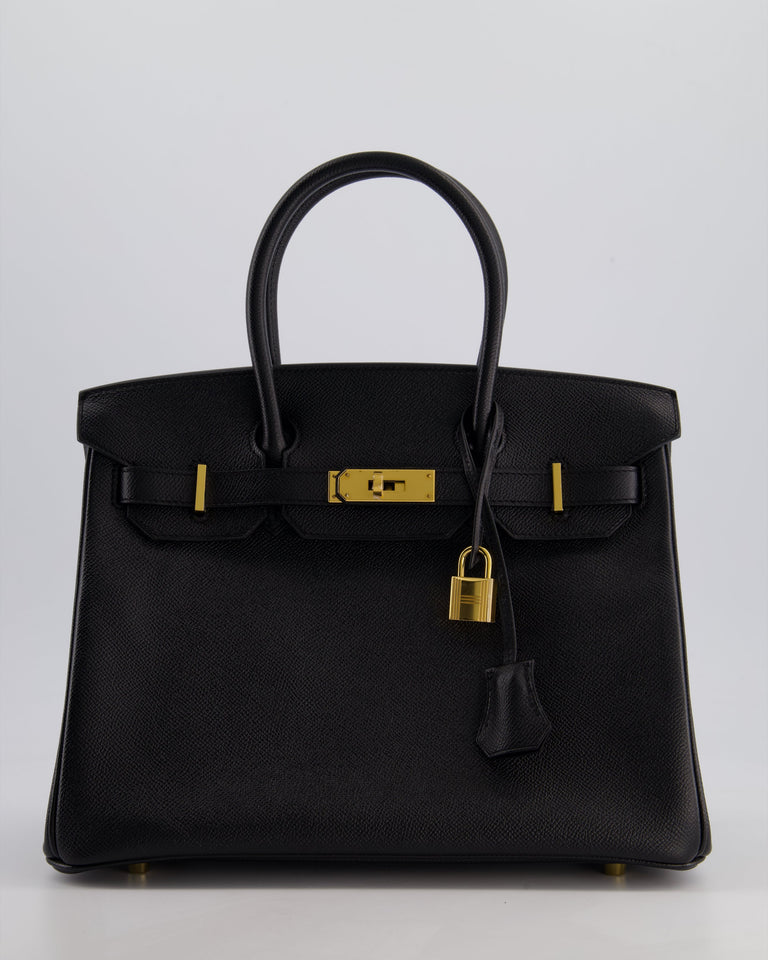 *HOT* Hermes Birkin 30 Retourne Bag in Noir Epsom Leather with Gold Hardware