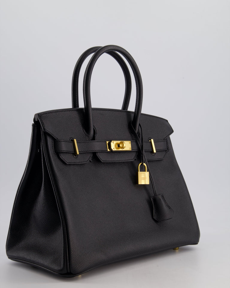 *HOT* Hermes Birkin 30 Retourne Bag in Noir Epsom Leather with Gold Hardware