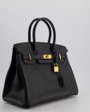 *HOT* Hermes Birkin 30 Retourne Bag in Noir Epsom Leather with Gold Hardware