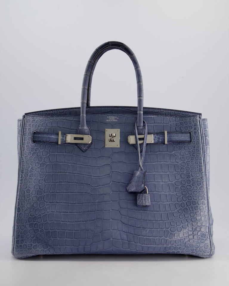 Hermes Birkin 35cm Retourne Bag in Blue Brighton Matte Crocodile Porosus Leather with Palladium Hardware