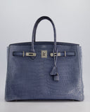 Hermes Birkin 35cm Retourne Bag in Blue Brighton Matte Crocodile Porosus Leather with Palladium Hardware