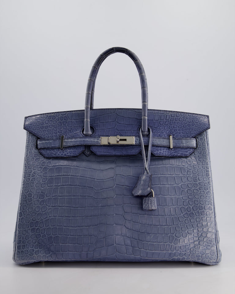 Hermes Birkin 35cm Retourne Bag in Blue Brighton Matte Crocodile Porosus Leather with Palladium Hardware
