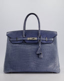 Hermes Birkin 35cm Retourne Bag in Blue Brighton Matte Crocodile Porosus Leather with Palladium Hardware