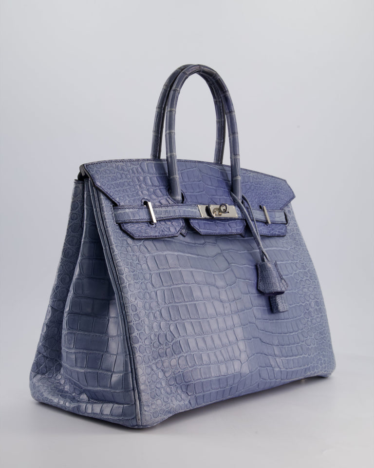 Hermes Birkin 35cm Retourne Bag in Blue Brighton Matte Crocodile Porosus Leather with Palladium Hardware