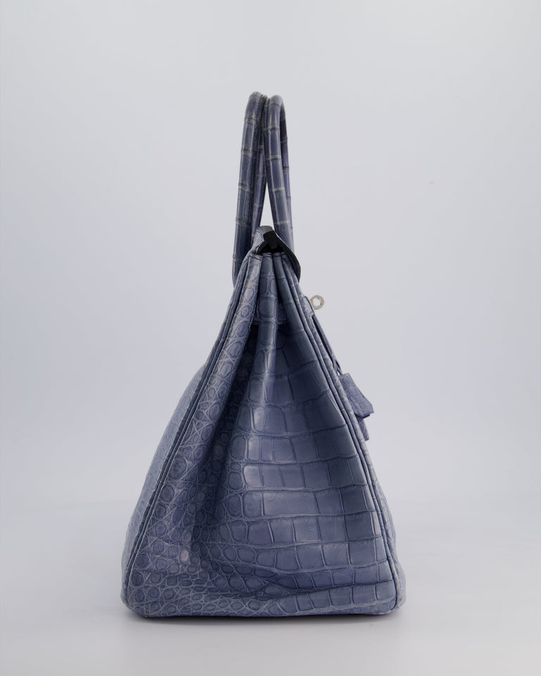 Hermes Birkin 35cm Retourne Bag in Blue Brighton Matte Crocodile Porosus Leather with Palladium Hardware