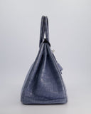 Hermes Birkin 35cm Retourne Bag in Blue Brighton Matte Crocodile Porosus Leather with Palladium Hardware