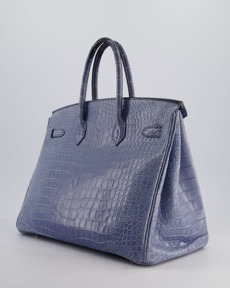 Hermes Birkin 35cm Retourne Bag in Blue Brighton Matte Crocodile Porosus Leather with Palladium Hardware