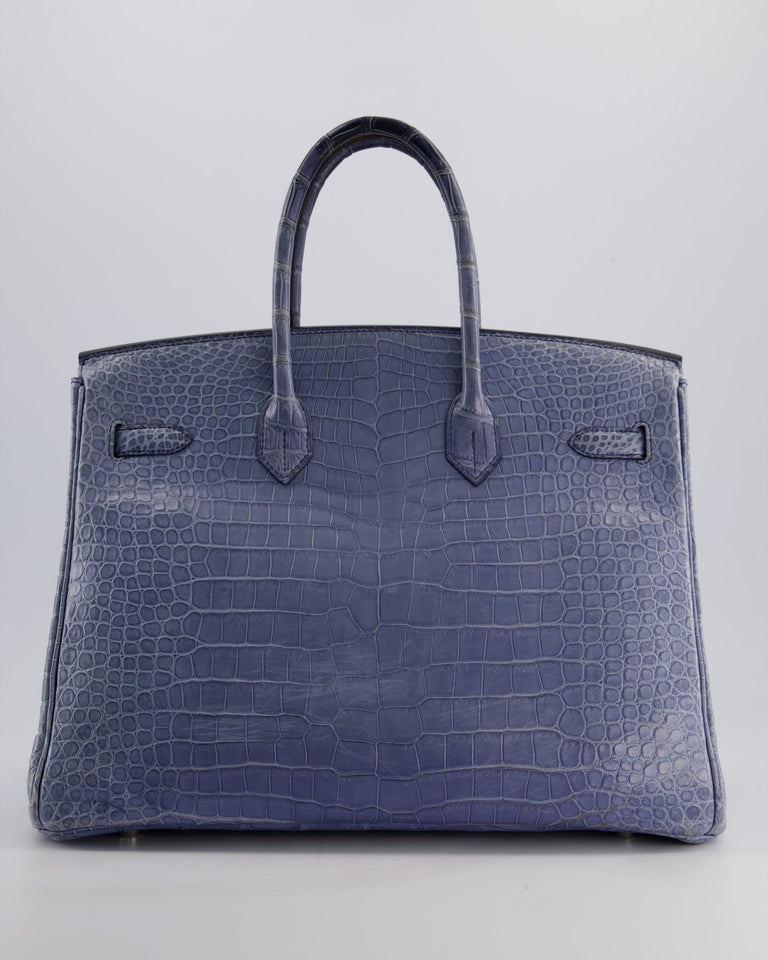 Hermes Birkin 35cm Retourne Bag in Blue Brighton Matte Crocodile Porosus Leather with Palladium Hardware