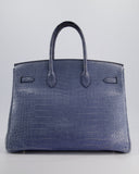 Hermes Birkin 35cm Retourne Bag in Blue Brighton Matte Crocodile Porosus Leather with Palladium Hardware