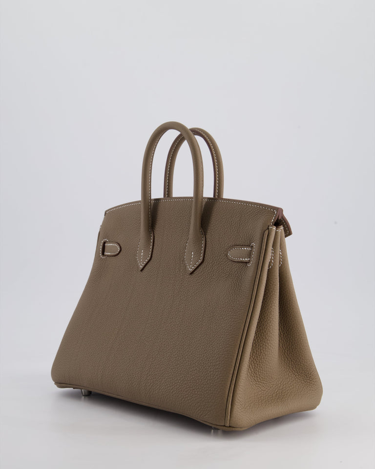 Hermes Birkin 25 Retourne Bag in Etoupe Togo Leather with Palladium Hardware