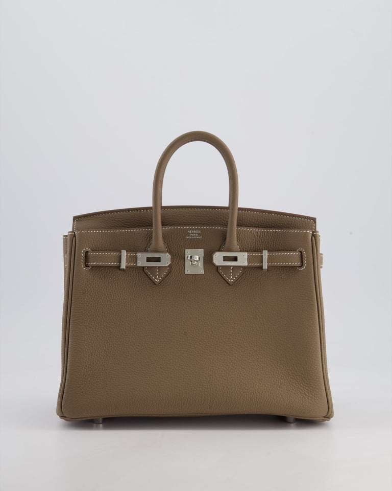 Hermes Birkin 25 Retourne Bag in Etoupe Togo Leather with Palladium Hardware