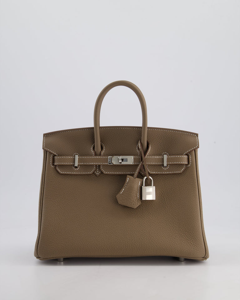 Hermes Birkin 25 Retourne Bag in Etoupe Togo Leather with Palladium Hardware